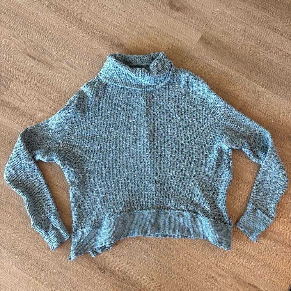 ** We the free people Teal turtleneck woven cable knit sweater XS oversized